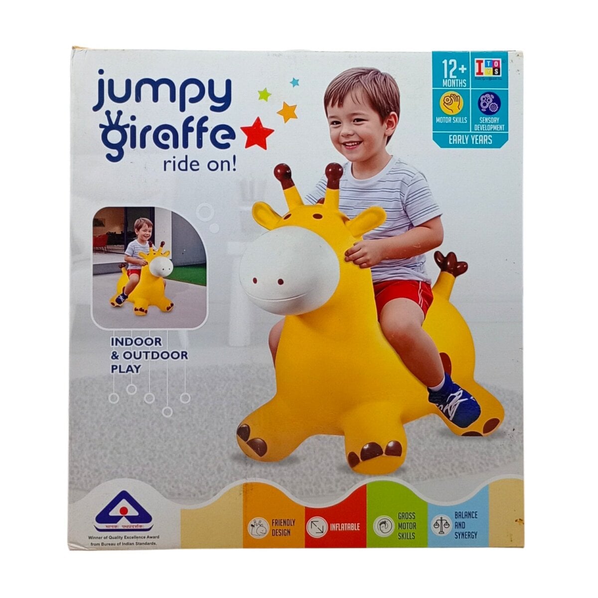 itoys Jumpy Giraffe Ride for kids, giraffe bouncing hopper ride-on toy, fun jumping ride for toddlers, indoor and outdoor bouncy hopper for kids, toddler bouncing toy for active play