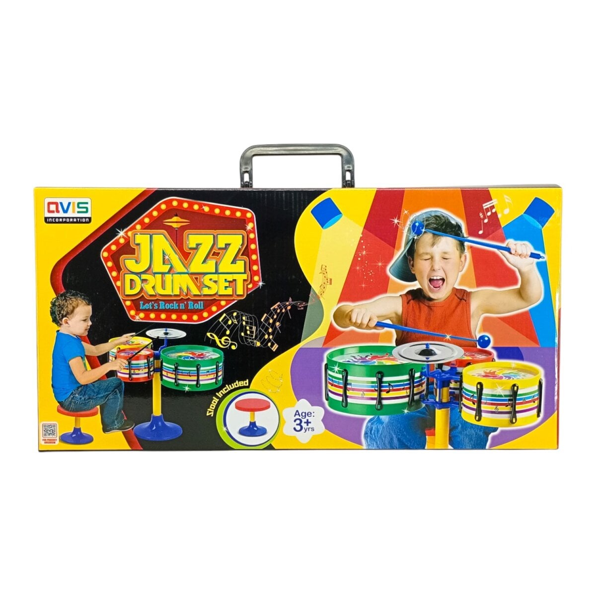 Avis Jazz Drum Set Senior | Musical Band Instrument Toy with 3 Drums, 1 Cymbal, Stool and Drumsticks | Music Learning Toy for Kids | 3+ Years