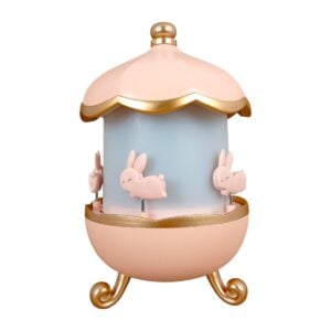 Home 19 Bunny Carousel Night Light Projector Lamp 360° Rotatable Cabin LED Night Lamp with Film Shade | Rechargeable and USB Powered | Cute Bunny Design Bedroom Decor for Kids | 3+ Years.