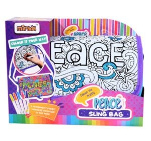 Mirada Color Your Own Peace Sling Bag – DIY Creative Coloring Activity Kit for Kids 6+ Years, Fun Art and Craft Bag