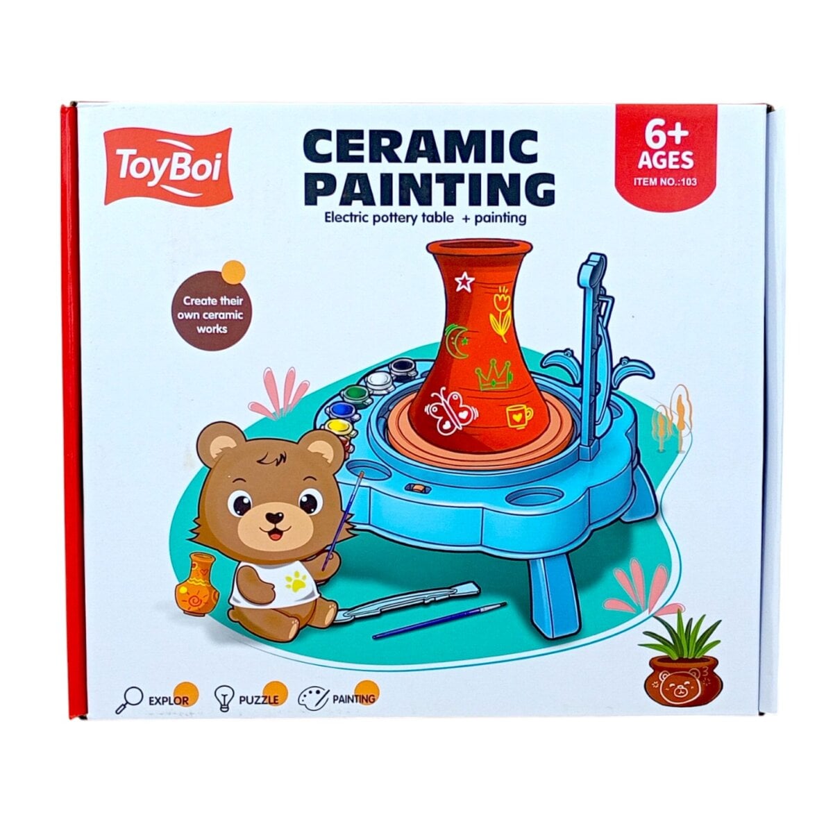 Toy Boi Ceramic Painting Electric Pottery Table | Kids Pottery Wheel Set with Clay, Tools and Paints | Creative Art and Craft Toy | 5+ Years