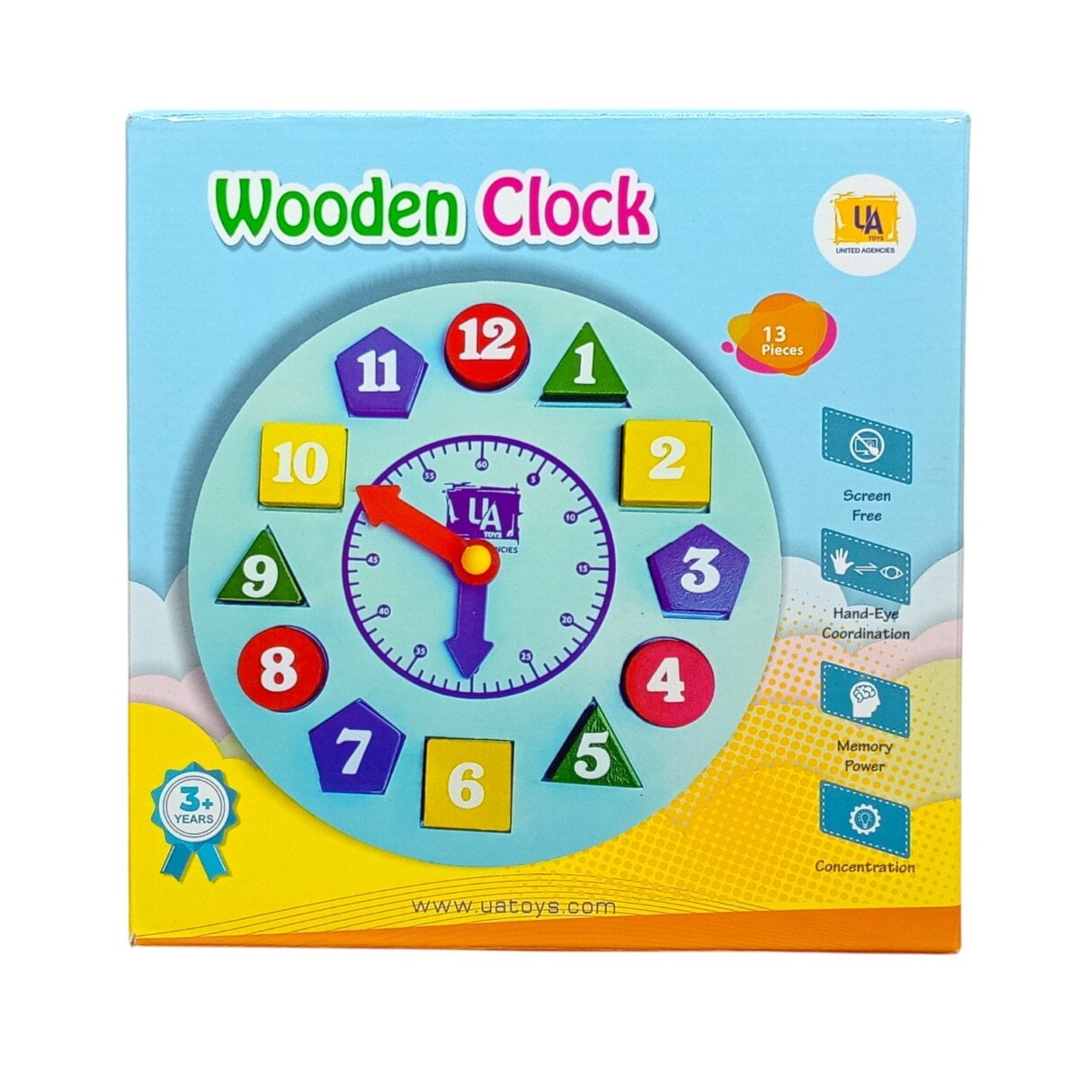 Wooden Shape Sorting Clock - Learning Toy with 13 Colourful Pieces For Kids | 3+Year