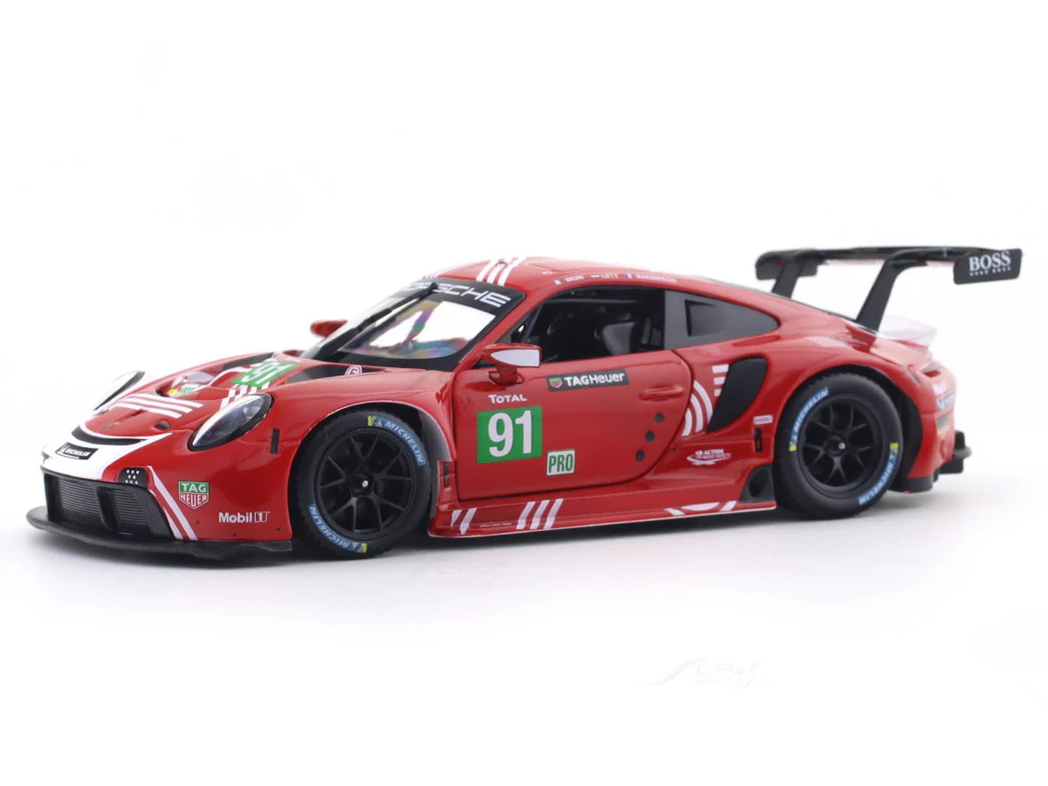 2024 Porsche 911 991-2 RSR No 91 1:24 Bburago Licensed Diecast Scale Model Car Collectible display model, 2024 Porsche 911 991-2 RSR No 91 1:24 Bburago Licensed Diecast Scale Model Car Collectible side view, 2024 Porsche 911 991-2 RSR No 91 1:24 Bburago Licensed Diecast Scale Model Car Collectible race detailing
