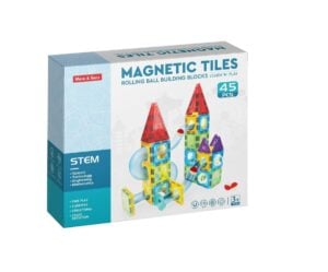 Maru and Sons 45pcs Magnetic Tiles Rolling Ball Building Blocks | Fun STEM Construction Toy with Ball Track Components for Creative Learning | 3+ Years
