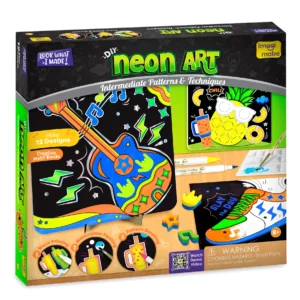 Imagimake DIY Neon Art Intermediate Kit – Fun Creative Craft Set with 12 Bright Designs, Motif Blocks & Brush Pens for Kids | Art Activity Kit for 8+ Years