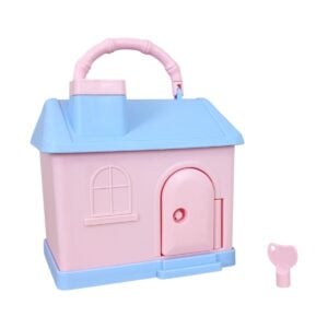House Shaped Plastic Coin Box With Stickers and Key Switch | Fun And Safe Money Saving Box for Kids 3+ Years