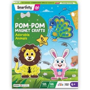 Smartivity Pom-Pom Magnet Crafts Adorable Animals 5 Fridge Magnets 125 Pom Pom 66 Glitter Stickers craft kit, Smartivity Pom-Pom Magnet Crafts Adorable Animals 5 Fridge Magnets 125 Pom Pom 66 Glitter Stickers activity set, Smartivity Pom-Pom Magnet Crafts Adorable Animals 5 Fridge Magnets 125 Pom Pom 66 Glitter Stickers finished magnets, Smartivity Pom-Pom Magnet Crafts Adorable Animals 5 Fridge Magnets 125 Pom Pom 66 Glitter Stickers box image