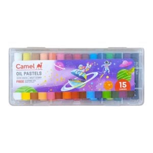 Camel Wax Crayons Oil Pastels 15 Shades with Free Scraping Tool – Ultimate Bright Colours for Kids 3+ Years Smooth Blending