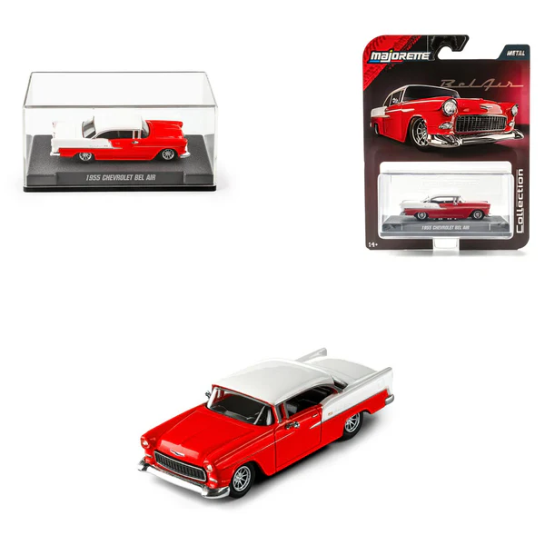 Majorette 1:64 Scale Collection Series 1955 Chevrolet Bel Air Model Car – Ultimate Die-cast Toy with Rubber Tires and Display Showcase for Collectors