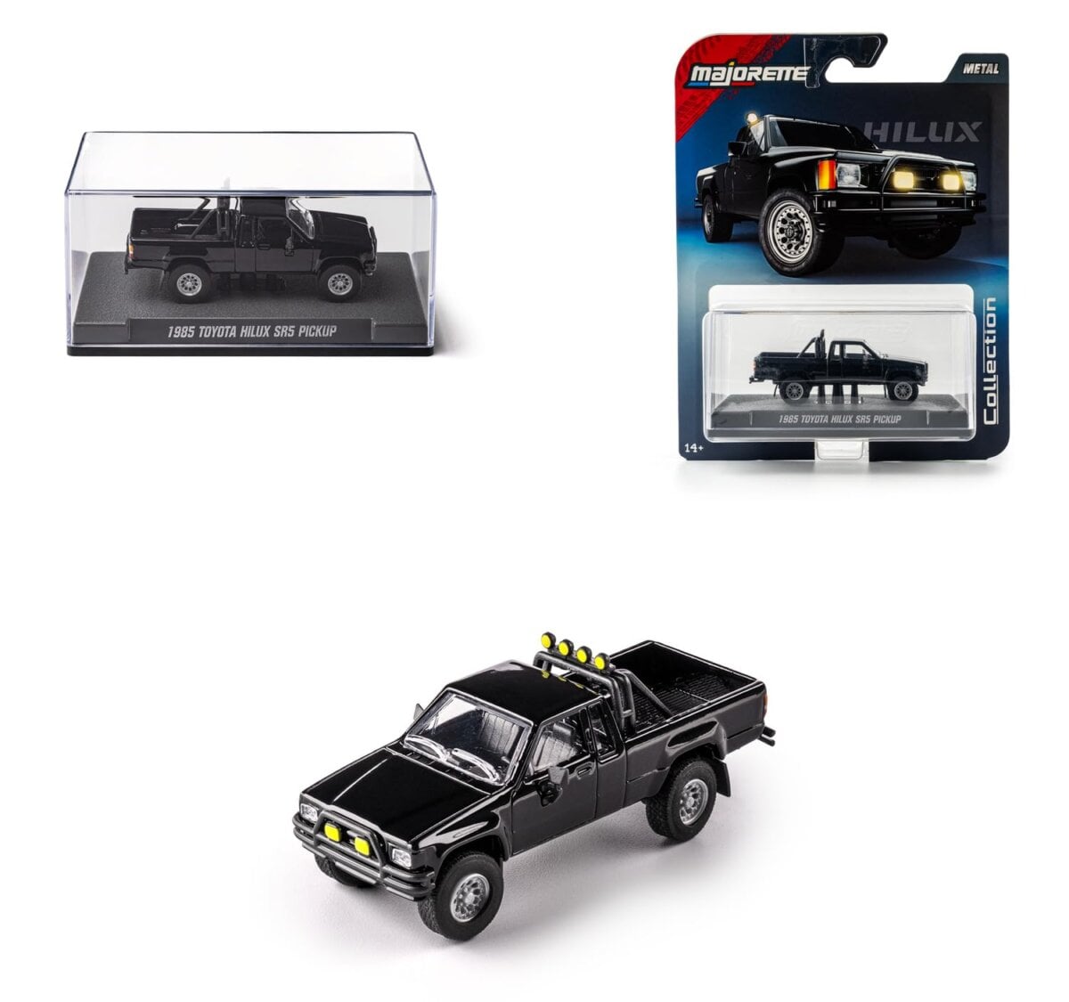 Majorette 1:64 Scale Collection Series Wave 3 1985 Toyota Hilux SR5 Pickup Die-Cast Model Car with Rubber Tires And Display Case, For Collectors And Adults