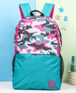 Excelites Camo Turquoise and Pink School Backpack | Trendy and Durable School Bag for Kids | Spacious and Comfortable Backpack for Boys and Girls | 4+ Years