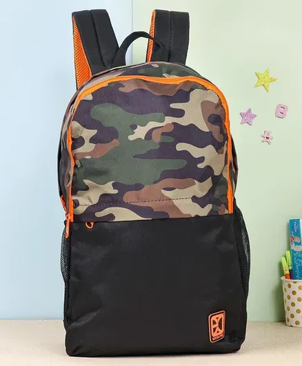Excelites Camo Black and Orange School Backpack | Trendy and Durable School Bag for Kids | Spacious and Comfortable Backpack for Boys and Girls | 4+ Years