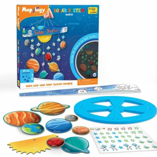 Imagimake Mapology Solar System Mobile Hanging DIY Craft Kit | 30 + glow In The Dark Stickers | Learning Aid And Educational Kit | 5+Years
