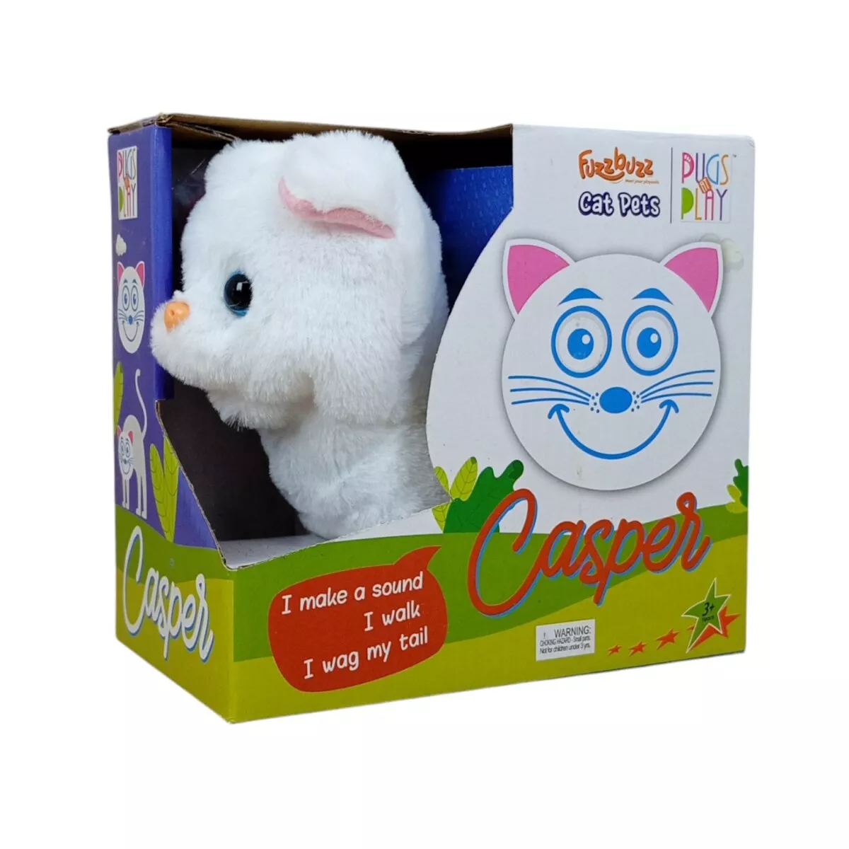 Fuzzbuzz Pugs At Play Casper Cat Pet | Walking, Meowing Interactive Plush Toy for Kids | 3+ Years