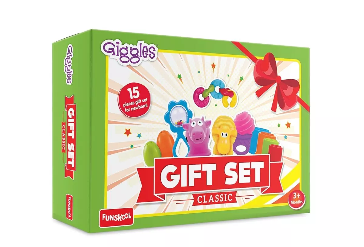 Funskool Giggles 15 Pcs Exciting Toy's Classic Gift Set | A Complete Gift Set For Newborn's | 6+ Months.