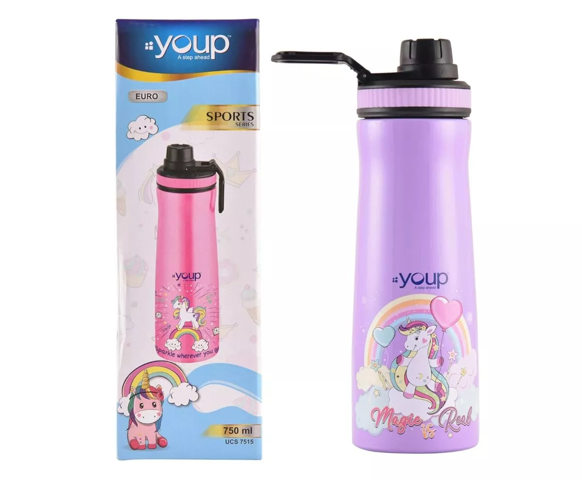 Youp Unicorn Theme Water Bottle | Cute And Durable Water Bottle for Kids | Leak-Proof, BPA-Free For Kids | 4+ years