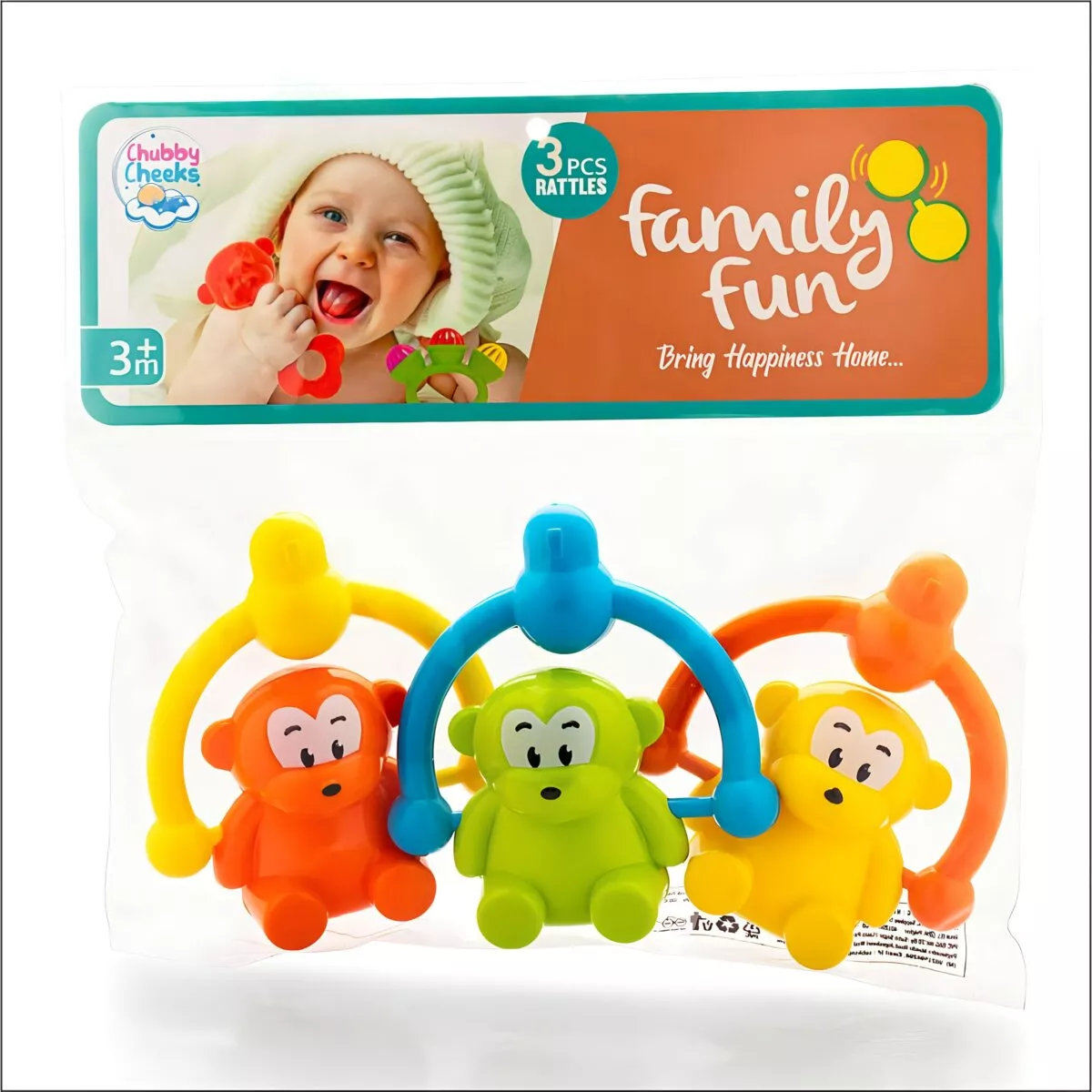 Sunny Chubby Cheeks Family Fun Rattle 3 Pcs Set | Baby Toys for Sensory Development | Safe and Engaging Play | 3+ Months