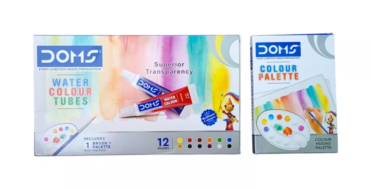 DOMS Water Colour Tubes 12 Shades | Includes 1 Brush + 1 Colour Palette | Superior Transparency and Brilliant Colours.