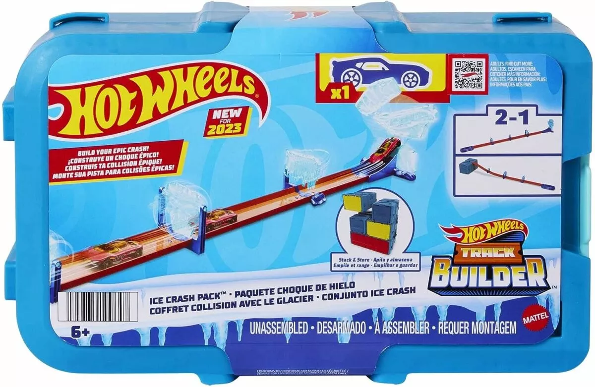 Mattel Hot Wheels Track Builder Ice Crash Pack HKX40 toy set, Mattel Hot Wheels Track Builder Ice Crash Pack HKX40 racing track, Mattel Hot Wheels Track Builder Ice Crash Pack HKX40 kids toy, Mattel Hot Wheels Track Builder Ice Crash Pack HKX40 stunt playset