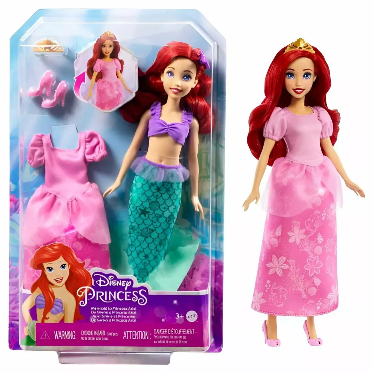 Mattel 2-in-1 Disney Princess Mermaid to Princess Ariel Doll Set | Magical Transformation Play for Kids | 3+ Years