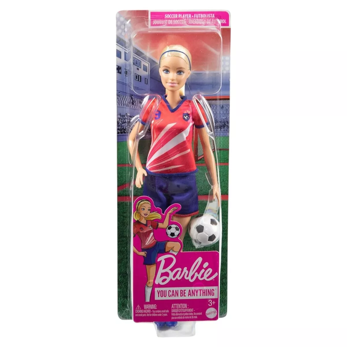 Mattel Barbie Soccer Blonde Hair Ponytail Doll with Colorful 9 Uniform For Kids | 3+ Years