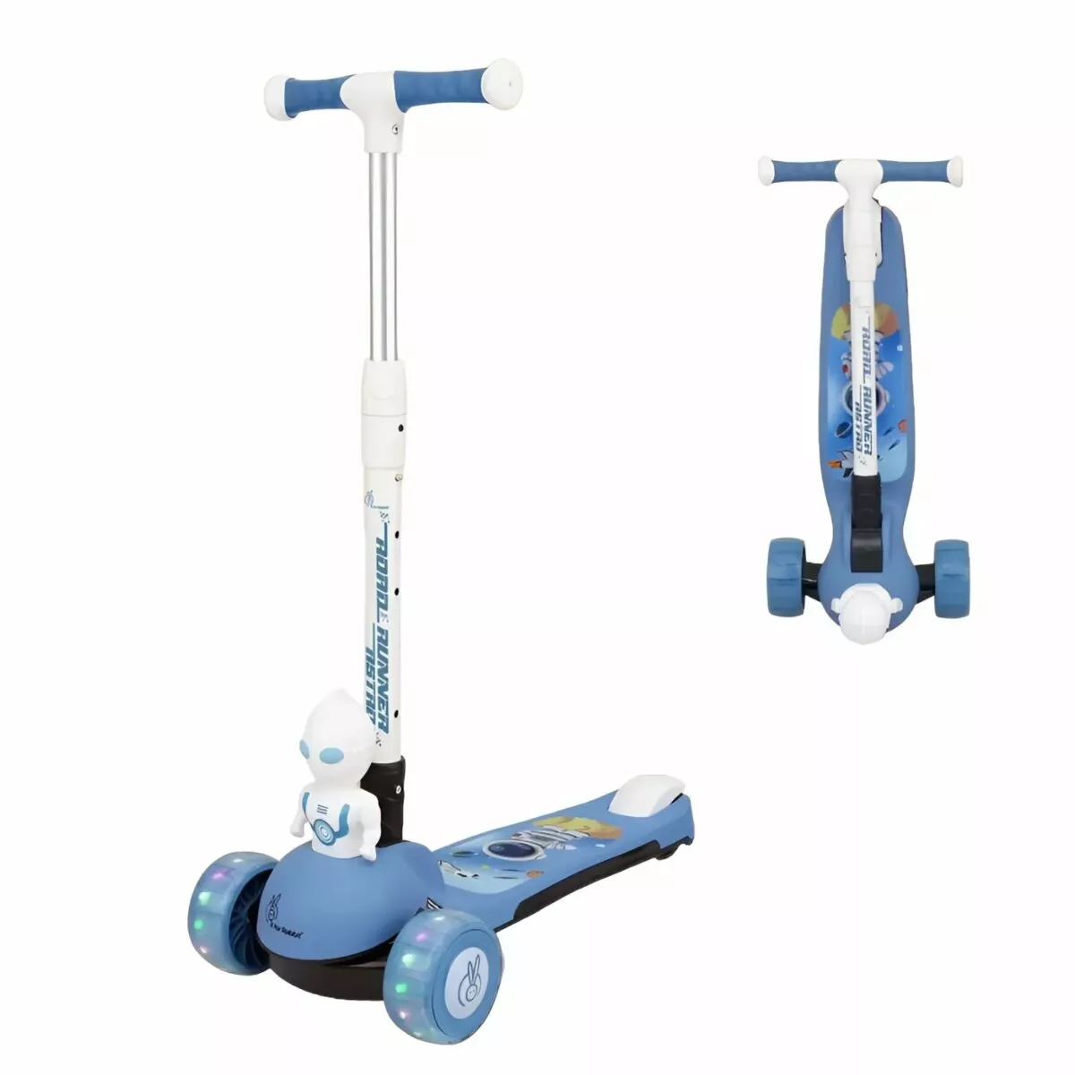 R For Rabbit Road Runner Astro Scooter | Multi Level Adjustable Height, Smart Fold and PU LED Wheels Kick Scooter with Brake for Kids | 3+Year