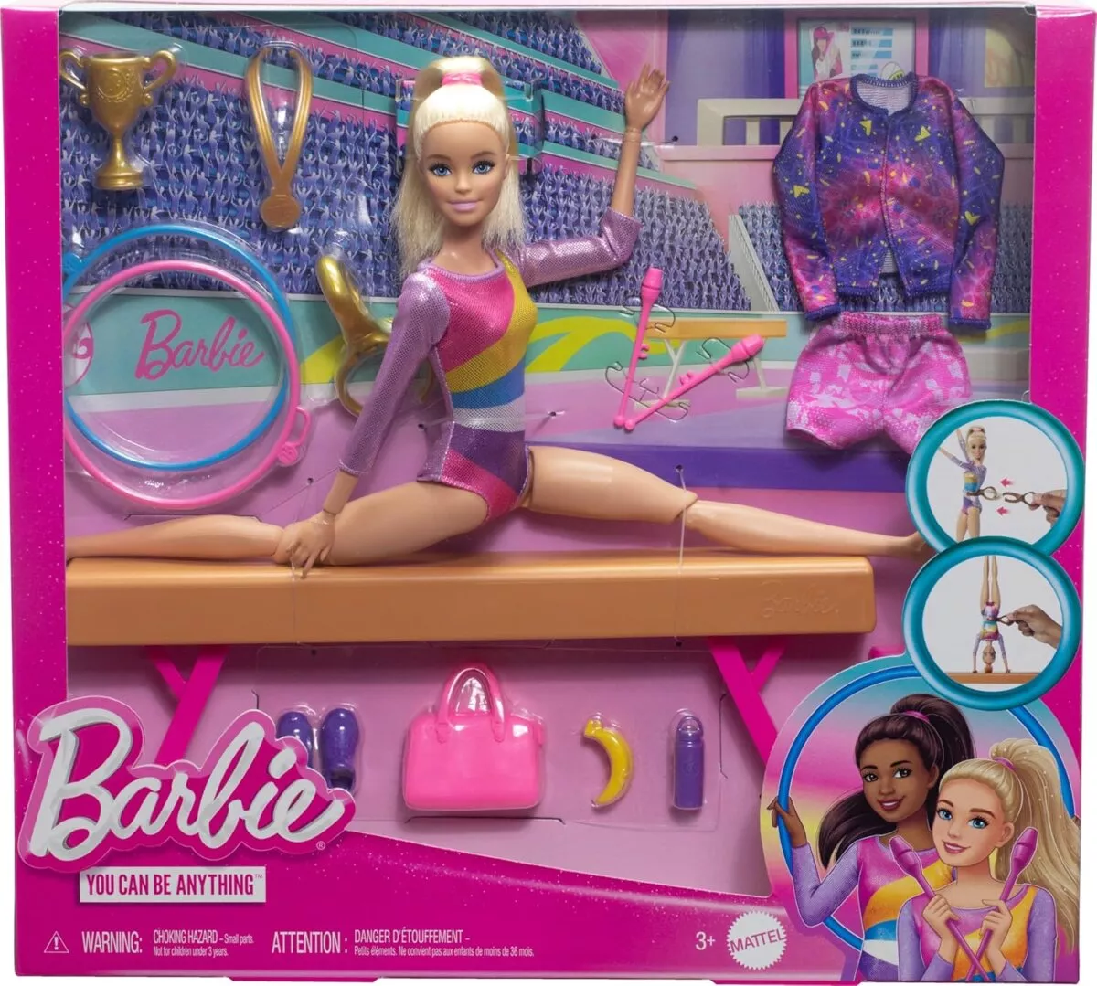 Mattel Barbie Gymnastics Doll and Accessories | Sports-Themed Barbie with Gymnast Outfit, Medal, and Playset Accessories | Poseable Fashion Doll for Active Play | Toy for Kids | 3+ Years