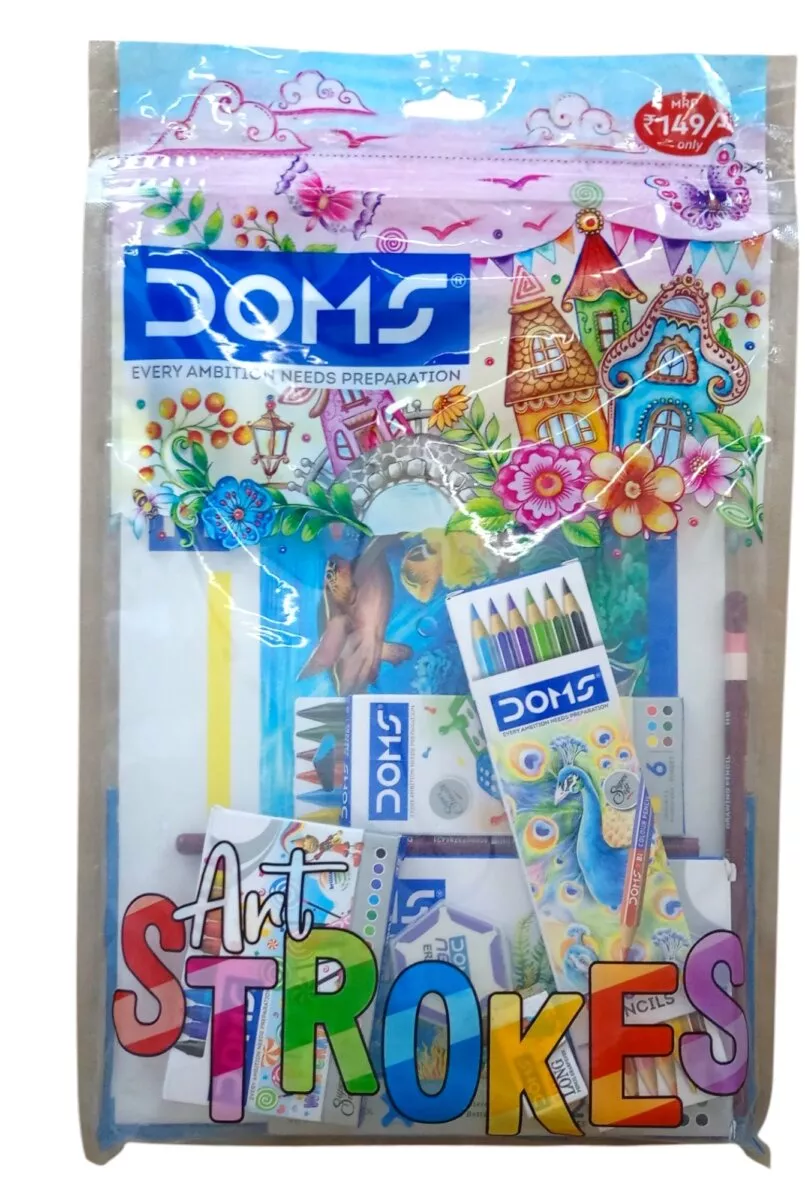 DOMS Art Strokes Kit | Kit for Creative Minds ! Combination of 8 Stationery Items | 5+Year