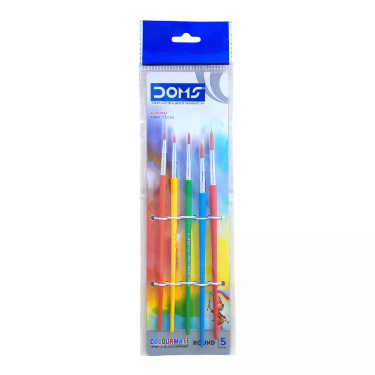 DOMS Colourmate Synthetic Hair Paint Brush Set (5 – Round) | Professional Art Brushes for Kids and Artists | Smooth Painting Tool Set | 5+ Years