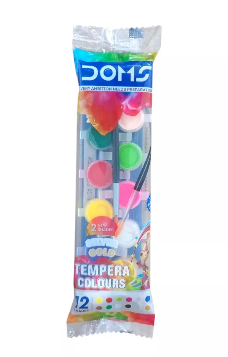 DOMS Tempera Colors 12 Shades Pouch Pack | Creates Transparent and Translucent Effect On Any Water Color Surface | 5+Year