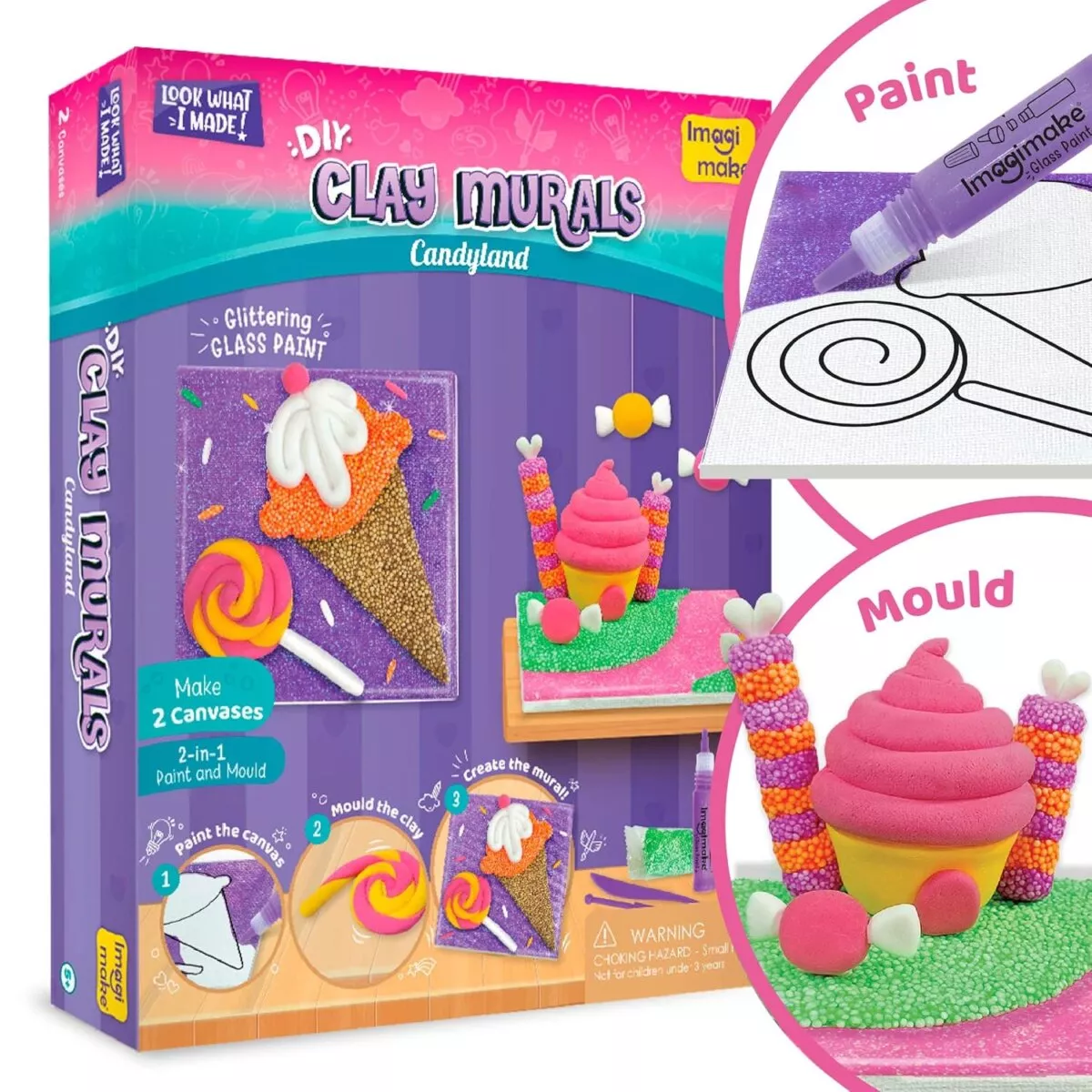 Imagimake Clay Murals - Candyland - Modelling Clay And Glass Paint - 5 Designs - Art Craft Kit - | 5+Years