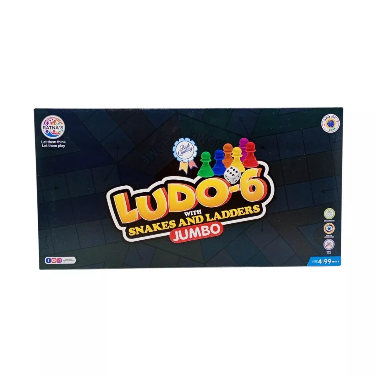 Ratna's Jumbo LUDO - 6 With Snakes and Ladders Board Game | Classic Family Fun with a Jumbo Twist | 4+ Years