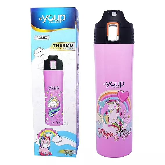 Youp Rolex Stainless Steel Insulated | Unicorn Theme Sipper Water Bottle For kids | 3+ Years