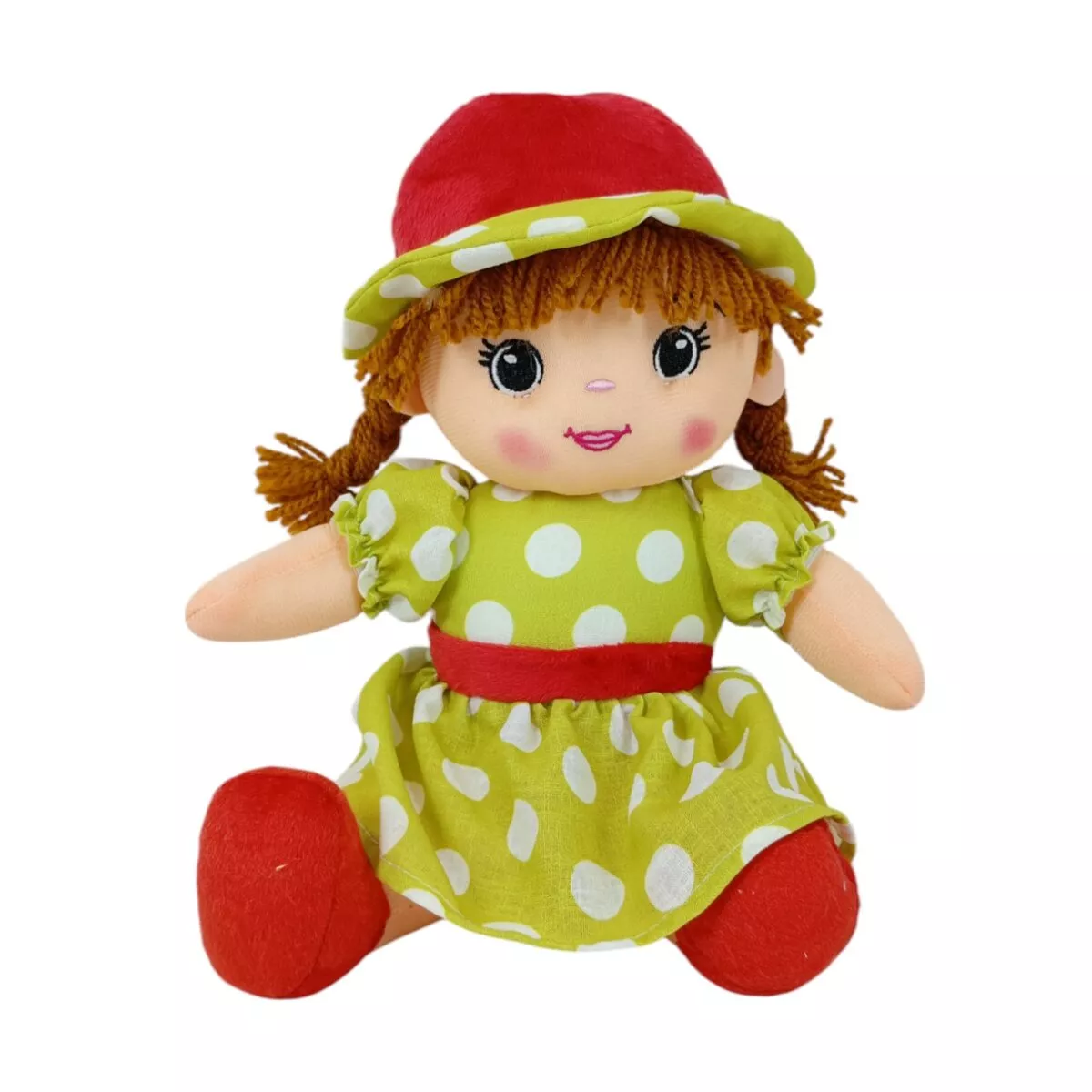 Lovely Toys A Touch Of Joy Soft Ana Seating Doll 30 Cm In Sturdy Dress With Woolen Hair And Hat | Soft Toy Huggable for Girls | 3+ Years