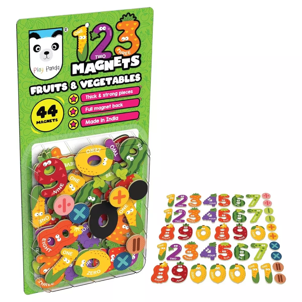 123 Magnetic Fruit Number Magnets - Thick Magnets with Full Magnet Back | 2+Year