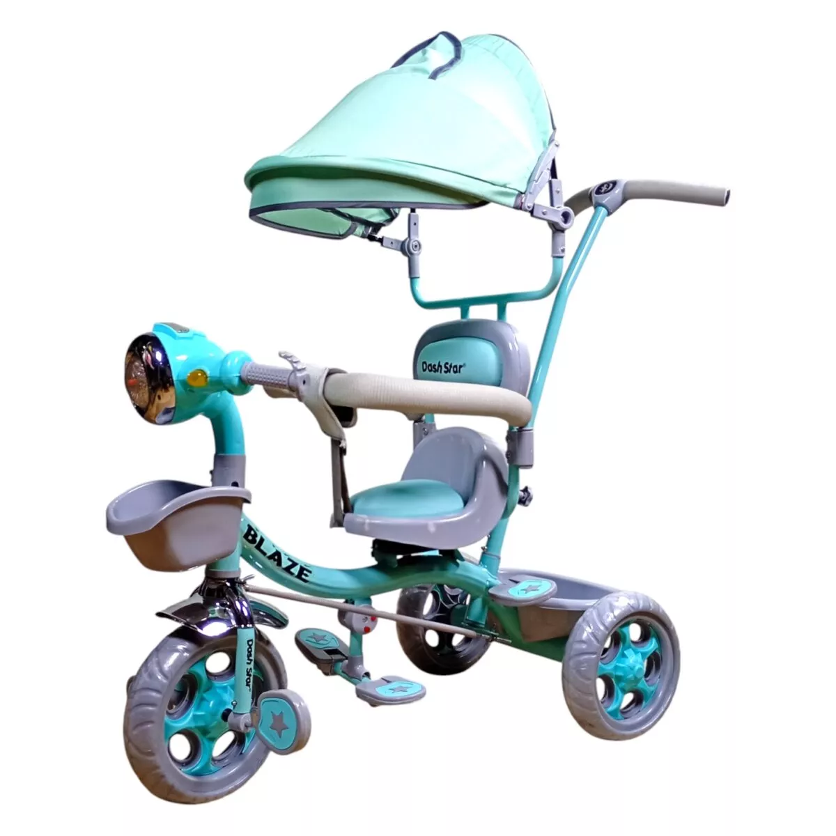 Dash Star ! Blaze Star' Tricycle for Kids Smart Plug And Play with Canopy, Storage Basket, Parental Control Handle Cushion Seat and Seat Belt for Boys,Girls | 12+Months