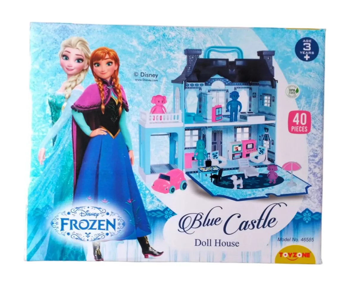 Toy Zone Disney Frozen Blue Castle Doll House 40 Pieces | Magical Roleplay Toy for Kids | 3+ Years