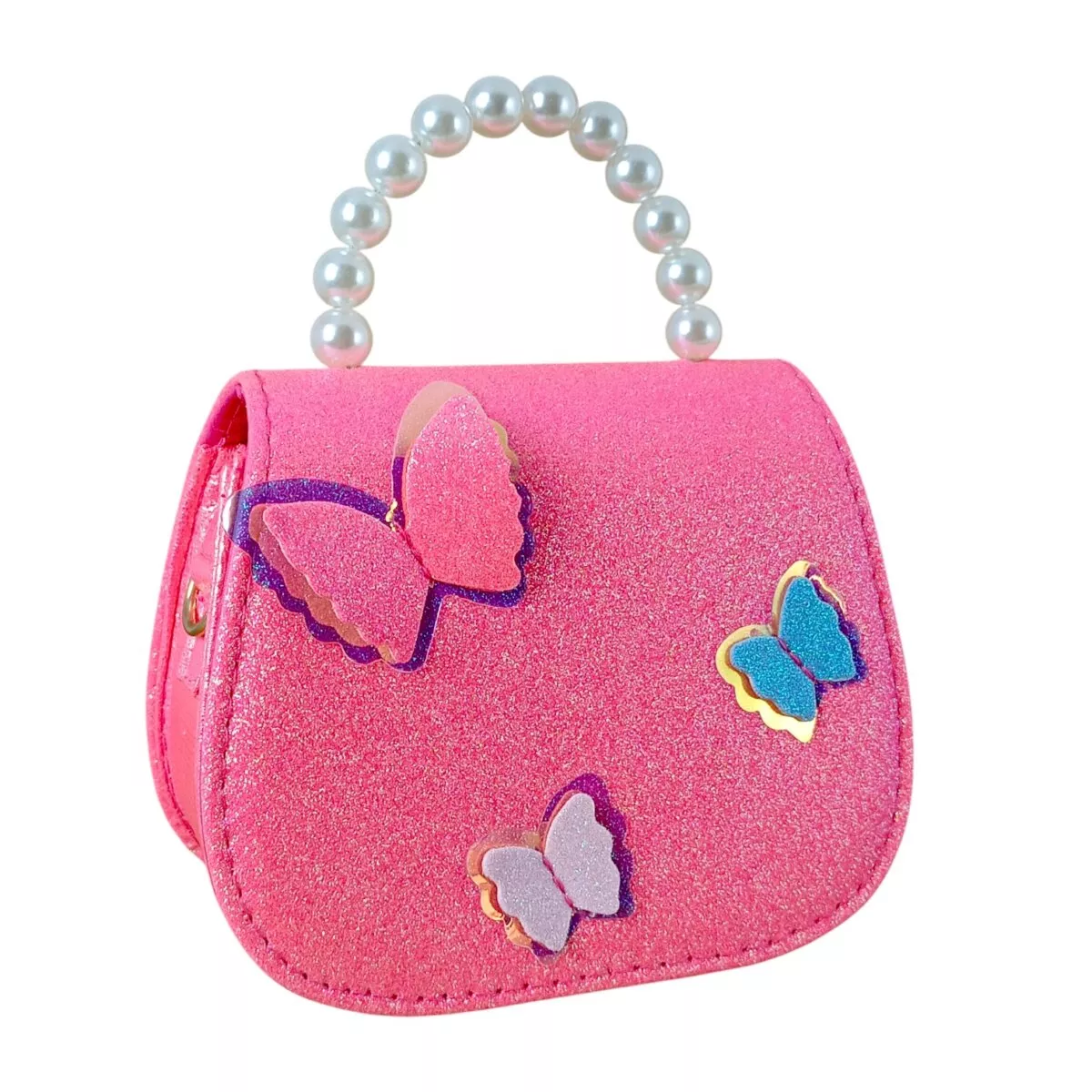 Girls Glitter Sling Purse With Butterfly Motifs Pearl Handle With Magnetic Lock For Girls 3 Year 11 Girls' Glitter Sling Purse With Butterfly Motifs, Pearl Handle With Magnetic Lock, For Girls | Ultimate Sparkle Fashion Bag For Kids Age 3+ Girls' Glitter Sling Purse With Butterfly Motifs, Pearl Handle With Magnetic Lock, For Girls | Ultimate Sparkle Fashion Bag For Kids Age 3+ Image 6
