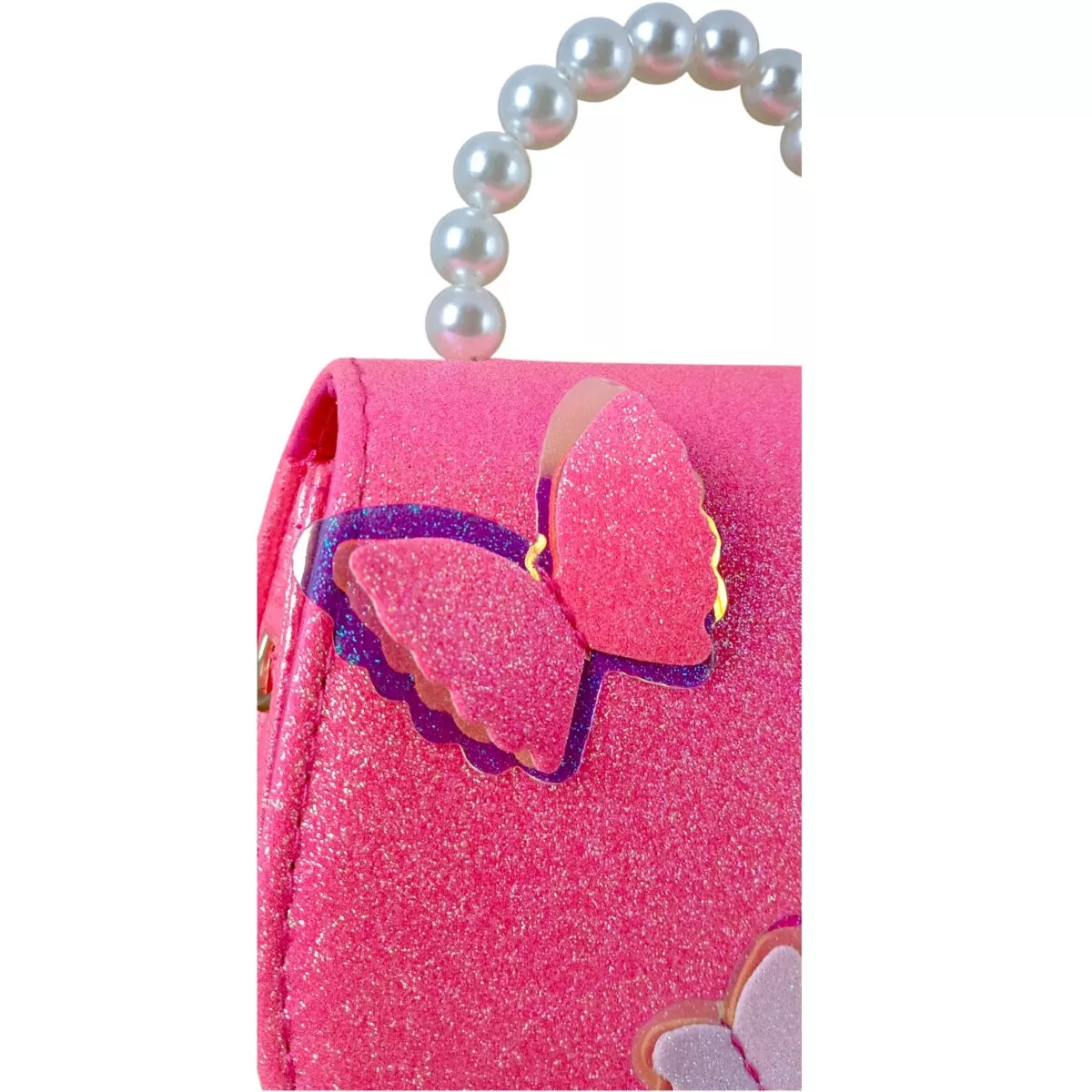 Girls Glitter Sling Purse With Butterfly Motifs Pearl Handle With Magnetic Lock For Girls 3 Year 13 Girls' Glitter Sling Purse With Butterfly Motifs, Pearl Handle With Magnetic Lock, For Girls | Ultimate Sparkle Fashion Bag For Kids Age 3+ Girls' Glitter Sling Purse With Butterfly Motifs, Pearl Handle With Magnetic Lock, For Girls | Ultimate Sparkle Fashion Bag For Kids Age 3+ Image 8