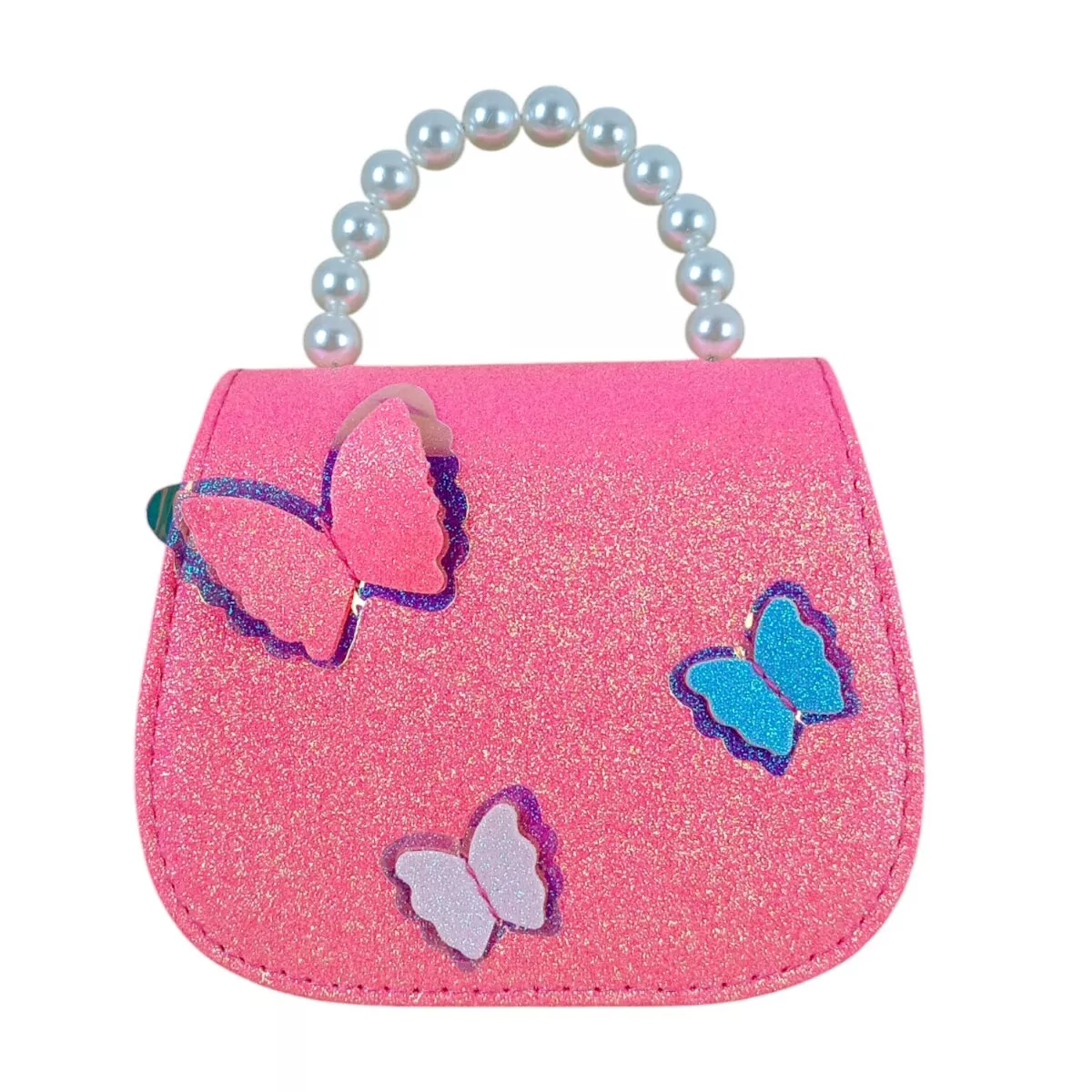 Girls Glitter Sling Purse With Butterfly Motifs Pearl Handle With Magnetic Lock For Girls 3 Year 4 Girls' Glitter Sling Purse With Butterfly Motifs, Pearl Handle With Magnetic Lock, For Girls | Ultimate Sparkle Fashion Bag For Kids Age 3+ Girls' Glitter Sling Purse With Butterfly Motifs Front View, Girls' Glitter Sling Purse With Butterfly Motifs Side View, Girls' Glitter Sling Purse With Butterfly Motifs Pearl Handle, Girls' Glitter Sling Purse With Butterfly Motifs Magnetic Lock, Girls' Glitter Sling Purse With Butterfly Motifs For Kids