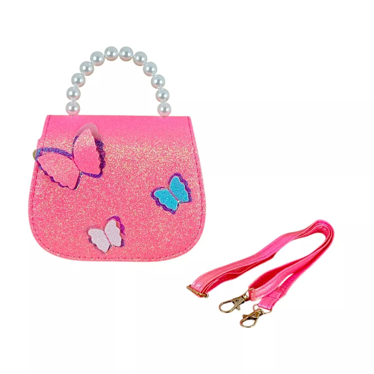 Girls Glitter Sling Purse With Butterfly Motifs Pearl Handle With Magnetic Lock For Girls 3 Year 6 Girls' Glitter Sling Purse With Butterfly Motifs, Pearl Handle With Magnetic Lock, For Girls | Ultimate Sparkle Fashion Bag For Kids Age 3+ Girls' Glitter Sling Purse With Butterfly Motifs, Pearl Handle With Magnetic Lock, For Girls | Ultimate Sparkle Fashion Bag For Kids Age 3+ Image 15