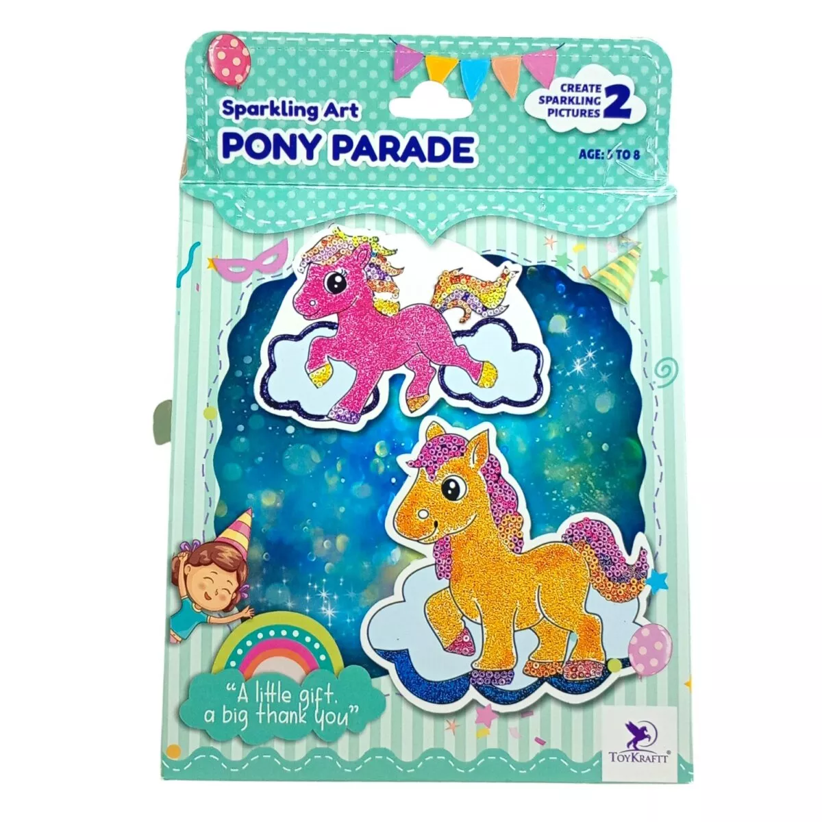 ToyKraftt Sparkling Art Pony Parade | Create 2 Sparkling Pictures | Glitter Art and Craft Kit for Kids | Creative DIY Activity | Perfect Gift for Young Artists | 5+ Years
