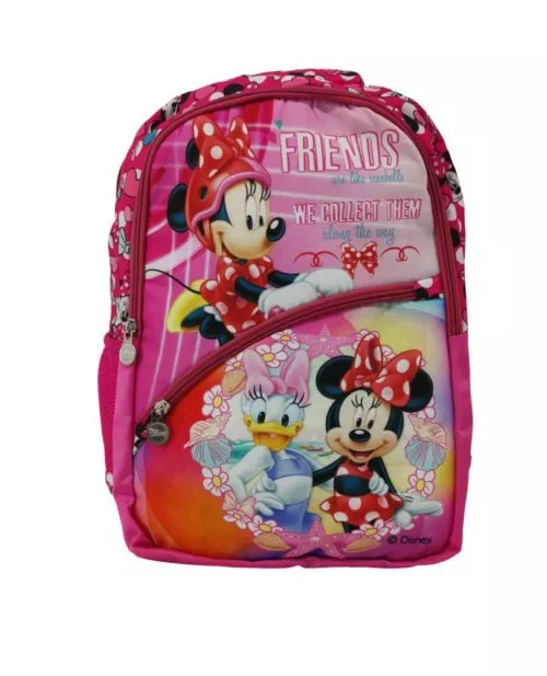 Minnie Mouse Friends Print Sturdy School Bag With Bottle Holder And Small Compartments. For Kids Backpack 18' Inch | 3+Years