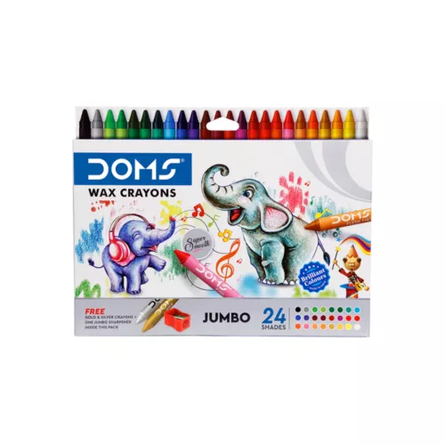 DOMS Jumbo Wax Crayons - 24 Shades | Bright Colours Jumbo Size For Better Grip | Bigger and Bolder Strokes.